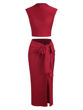 Sleeveless-Dress-Crop-Top-Outfit-Red